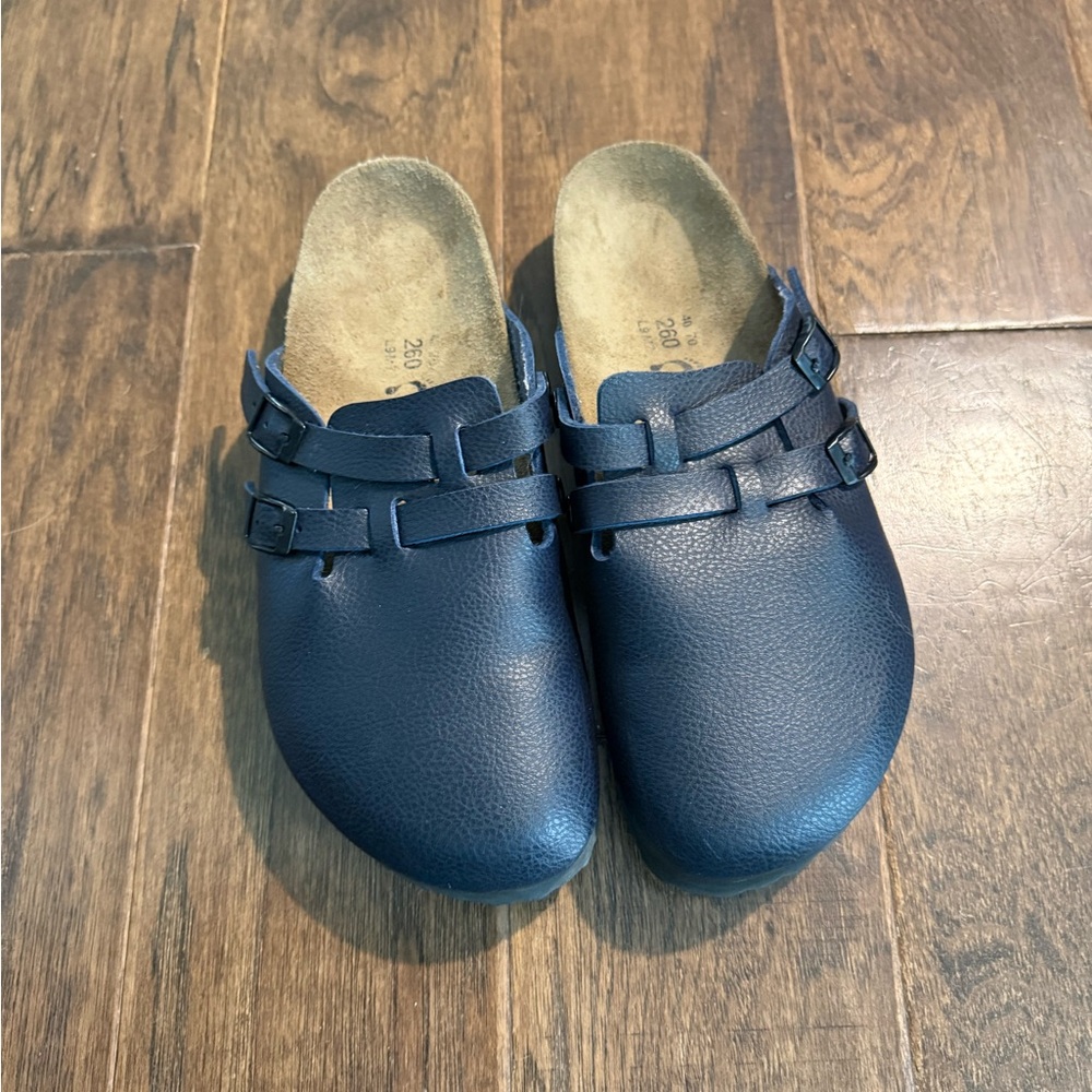 Birkenstock Navy Blue Leather Clogs - Picture 2 of 5